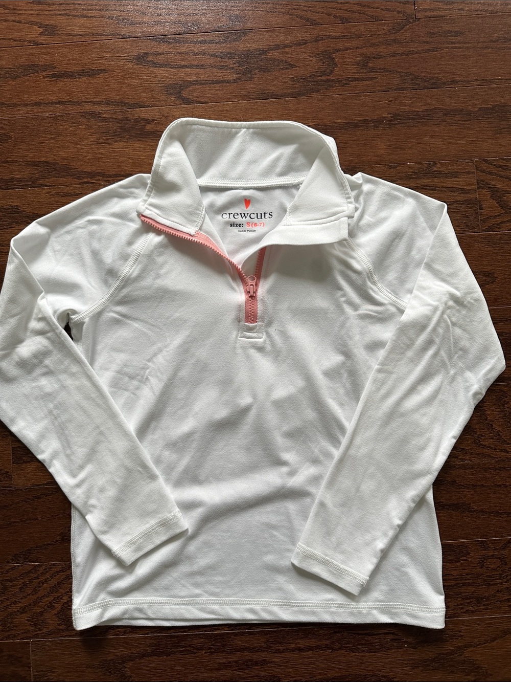 Crewcuts White Long-Sleeve Quarter-Zip Top with Pink Trim